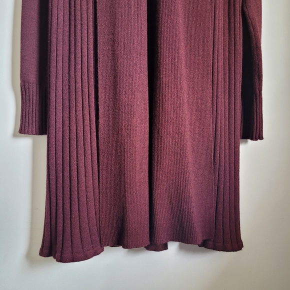 H&M Sz Sm Long Cardigan Sweater Duster Women’s Burgandy Open Front Ribbed Knit - Picture 6 of 11